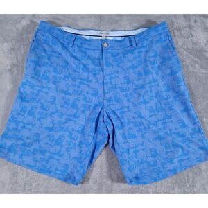Peter Millar Crown Sport Shorts Mens‎ 38 Golf Blue Stretch Guitar Print Chino